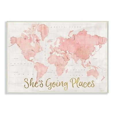 Stupell Industries She's Going Places Pink Watercolor World Map
