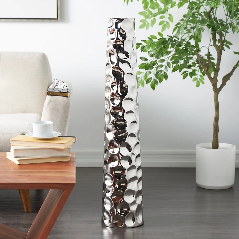 3ft. Silver Ceramic Geometric Bubble Vase with Concaved Circles