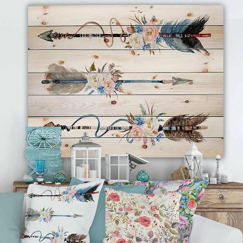 Designart - Ethnic Feathers and Flowers On Native Arrows I