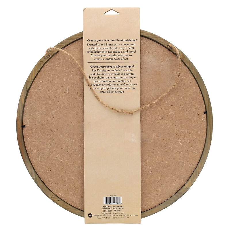 Hampton Art™ White Rustic 16" Framed Round Wood Sign