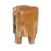 12" Brown Teak Wood Contemporary Stool