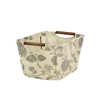 Household Essentials Storage Bin with Wood Handles (Small, Floral)