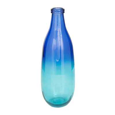 Blue Recycled Glass Handmade Spanish Vase with Ombre Effect 6" x 6" x 16"