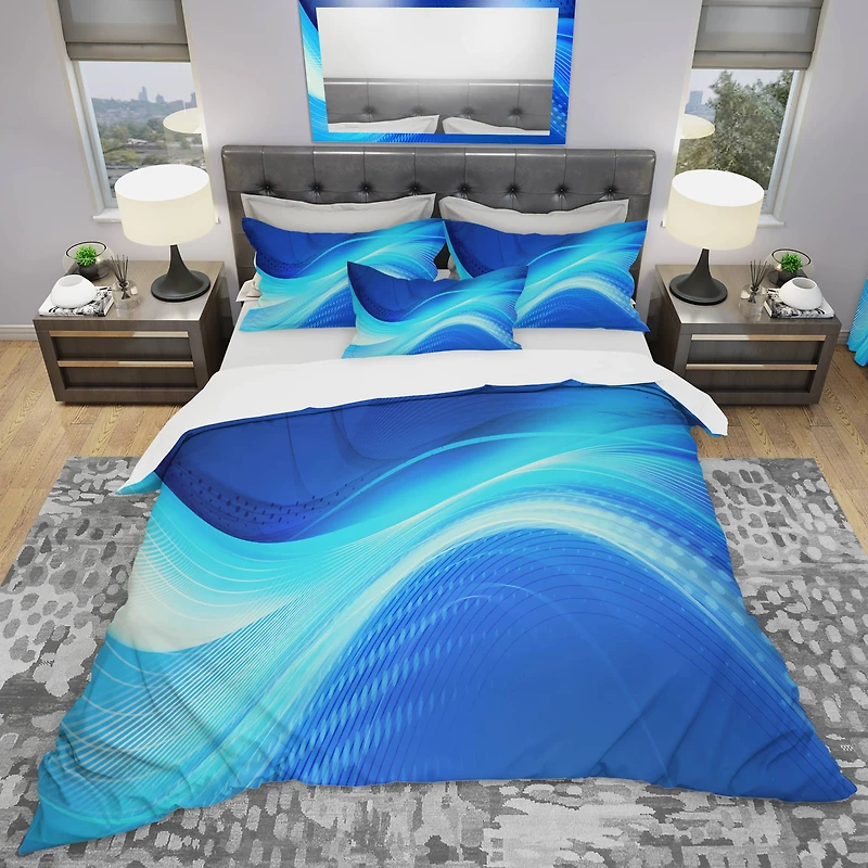 Designart 'Blue Hues Abstract' Modern & Contemporary Bedding Set