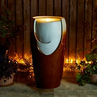 Glitzhome® 29.25" LED Sand Beige & Brown Ceramic Pot Outdoor Floor Fountain