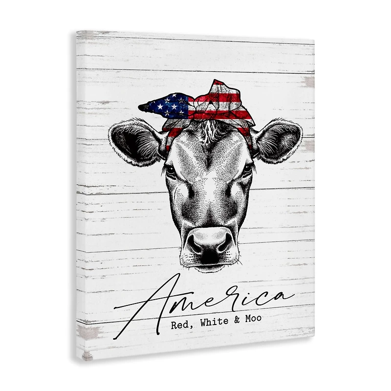 Stupell Industries Americana Cow Red White and Moo Country Farm Quote Canvas Wall Art