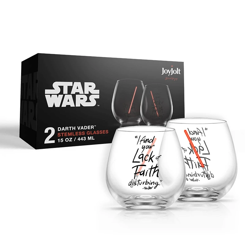 JoyJolt® Star Wars™ 15.oz. New Hope Darth Vader Red Lightsaber Stemless Drinking Glass, 2ct.
