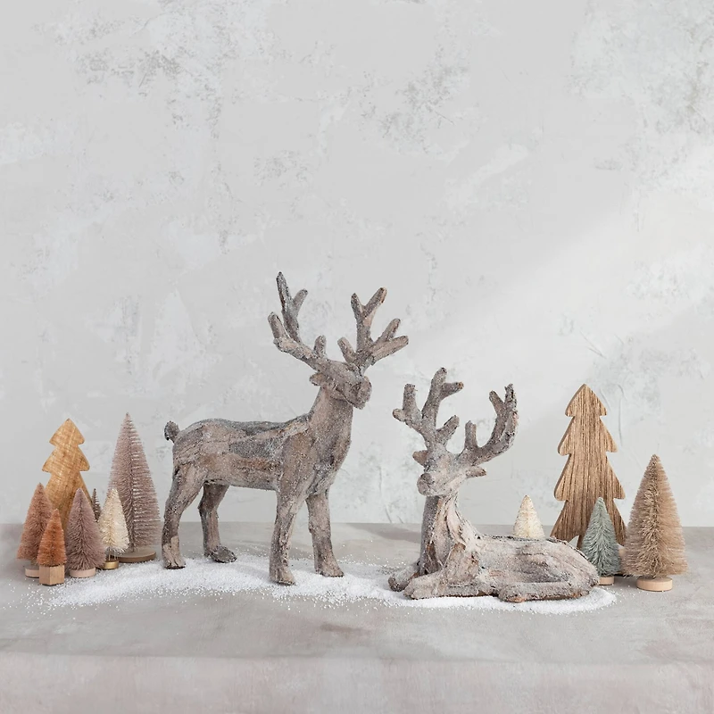 Hello Honey® 9.75" Snow Finish Plastic & Bark Lying Deer