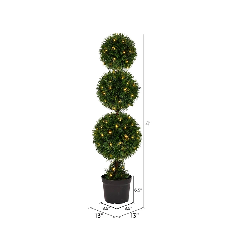 4ft. Pre-Lit Potted Cedar Triple Ball Topiary Tree
