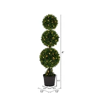 4ft. Pre-Lit Potted Cedar Triple Ball Topiary Tree
