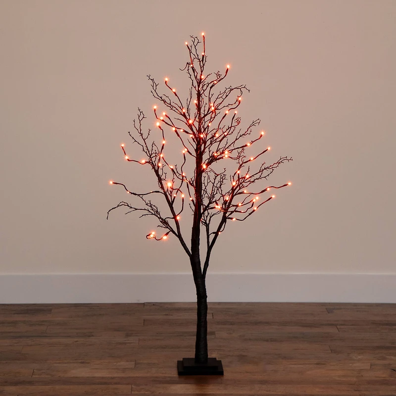 4ft. Orange & Purple LED Pre-Lit Halloween Deluxe Black Twig Artificial Fall Tree