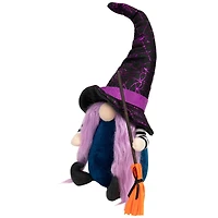 15" Black & Purple Halloween Gnome Witch with Broom