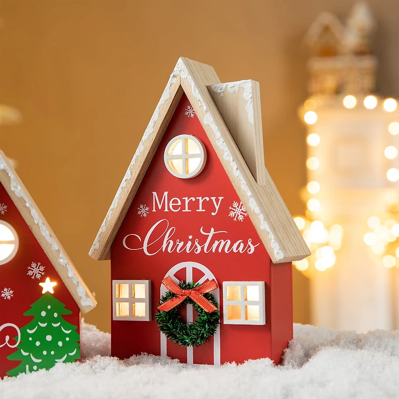 Glitzhome® Christmas Lighted Wooden House Table Décor Set
