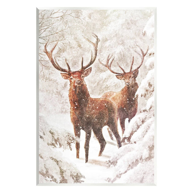 Stupell Industries Elks Snowy Forest Wildlife Wall Plaque Art