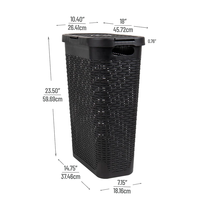 Mind Reader 40L Ventilated Slim Laundry Hamper with Cut Out Handles & Attached Hinged Lid