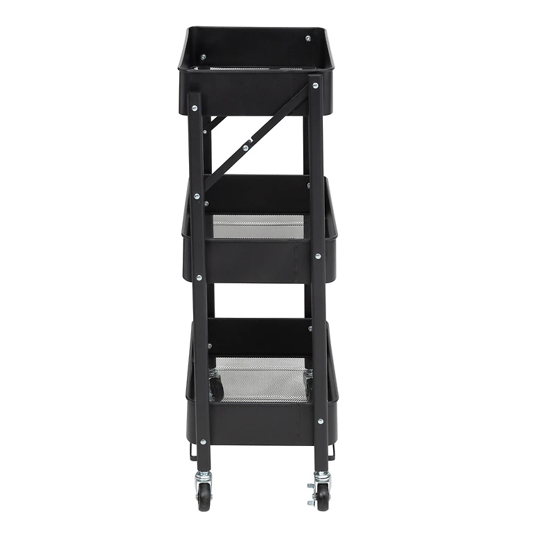 Honey Can Do Black 3-Tier Folding Cart with Wheels