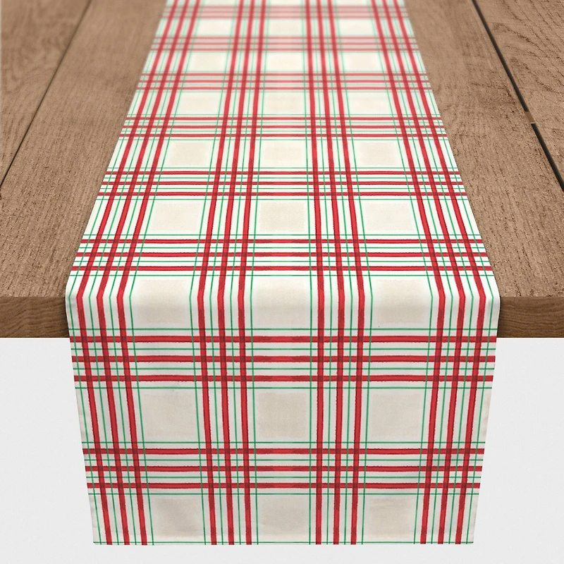 72" Painted Christmas Plaid Poly Twill Table Runner