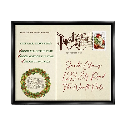 Stupell Industries Merry Christmas Vintage Postcard Framed Floater Canvas Wall Art