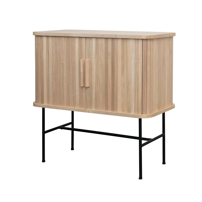 Hello Honey® 3ft. Natural Wood & Black Metal Cabinet with Sliding Doors