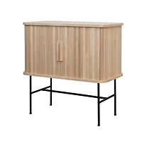 Hello Honey® 3ft. Natural Wood & Black Metal Cabinet with Sliding Doors