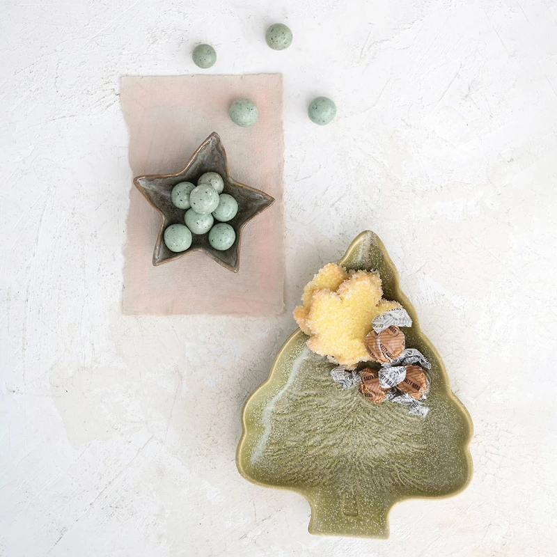 Hello Honey® 9" Green Reactive Glaze Stoneware Tree Shaped Plate