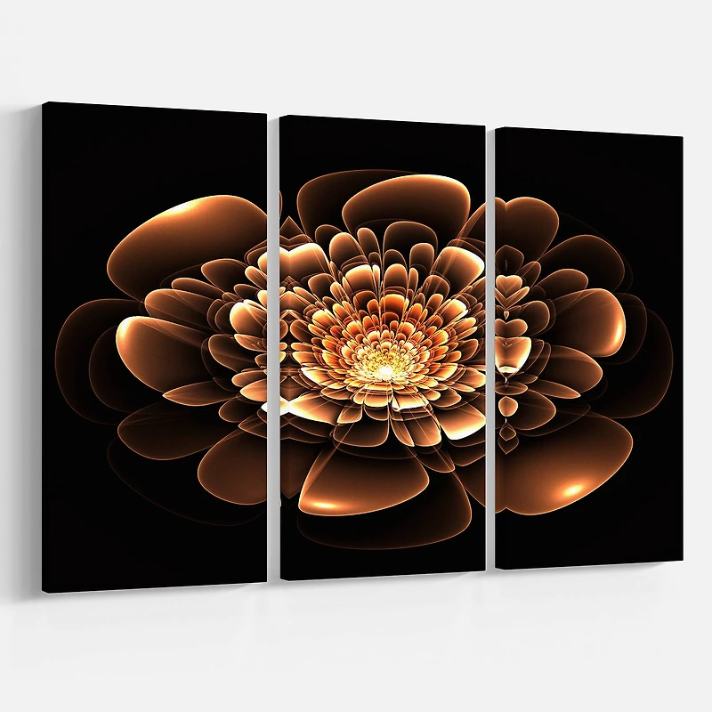Designart - Glittering Brown Yellow Fractal Flower