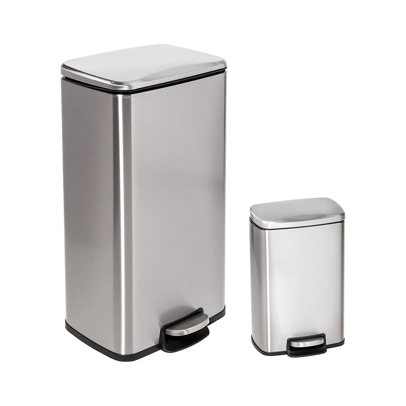 Honey Can Do Stainless Steel Step Trash Cans with Lid Set