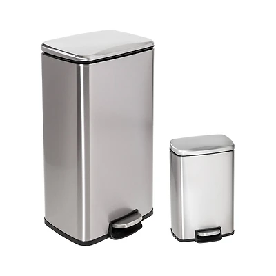 Honey Can Do Stainless Steel Step Trash Cans with Lid Set