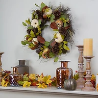 24" Pumpkin, Pinecone & Gourd Grapevine Thanksgiving Wreath