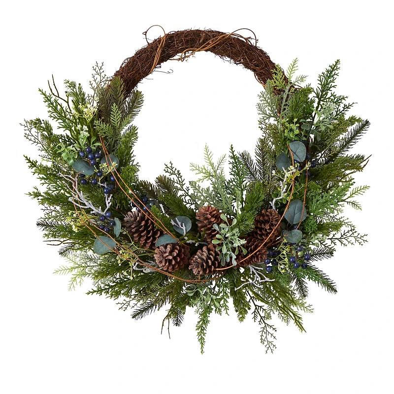 30" Pine & Pinecone Christmas Wreath on Twig Ring