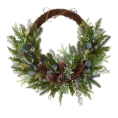 30" Pine & Pinecone Christmas Wreath on Twig Ring