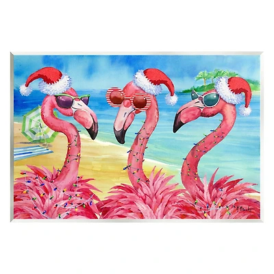 Stupell Industries Holiday Lights Flamingos Beach Wall Plaque Art