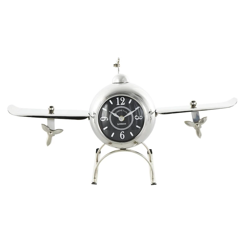 19" Silver Stainless Steel Decorative Airplane Clock