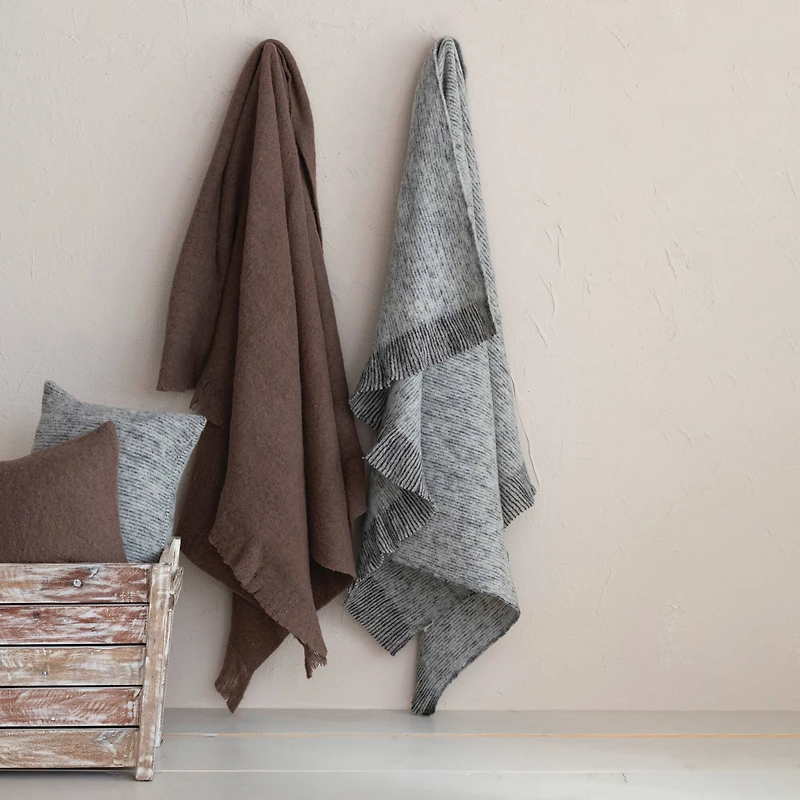Hello Honey® 60" Brown Brushed New Zealand Wool Throw with Ruffled Edge