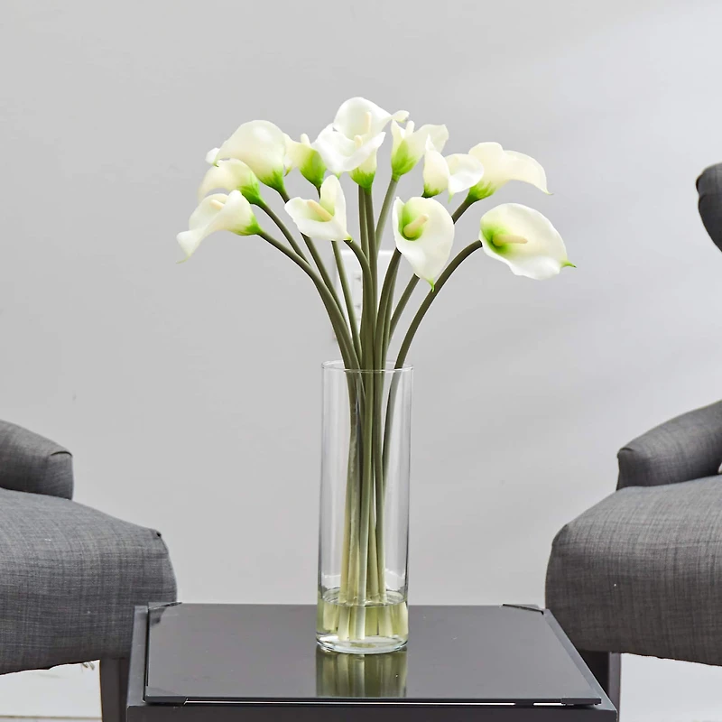 20" Mini Calla Lily Silk Flower Arrangement in Vase