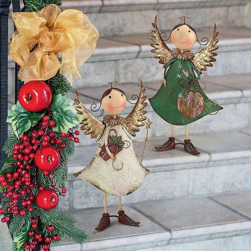Design Toscano Holiday Helpers Metal Angel Statue Set