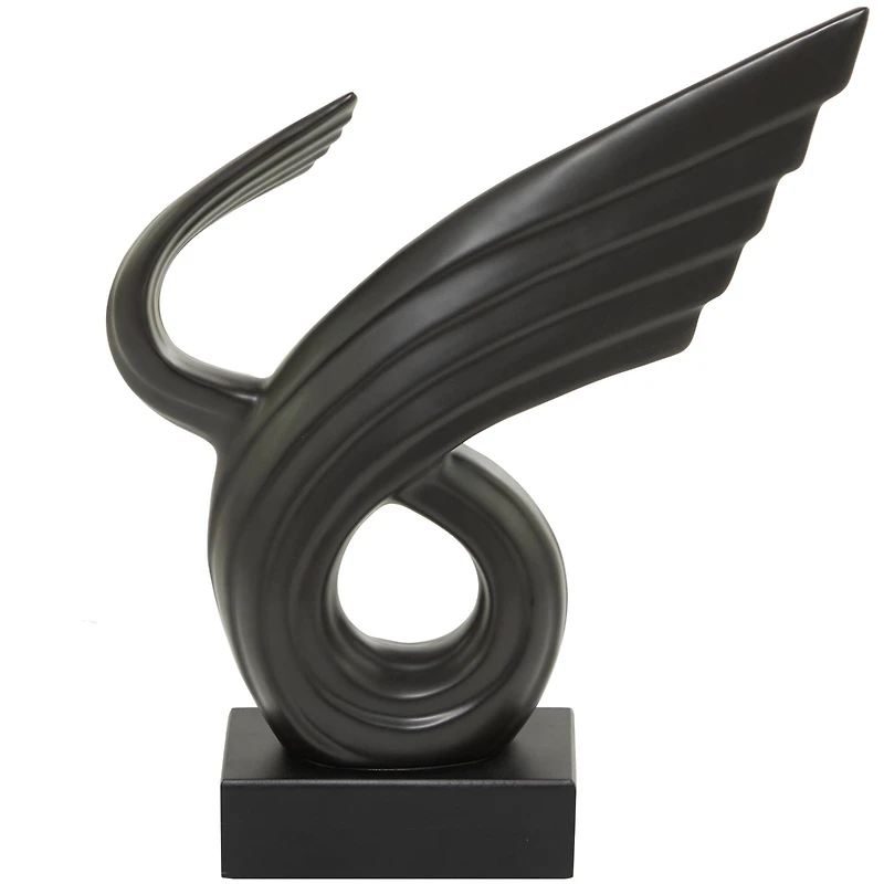 15" Porcelain Wing Abstract Sculpture with Black Base