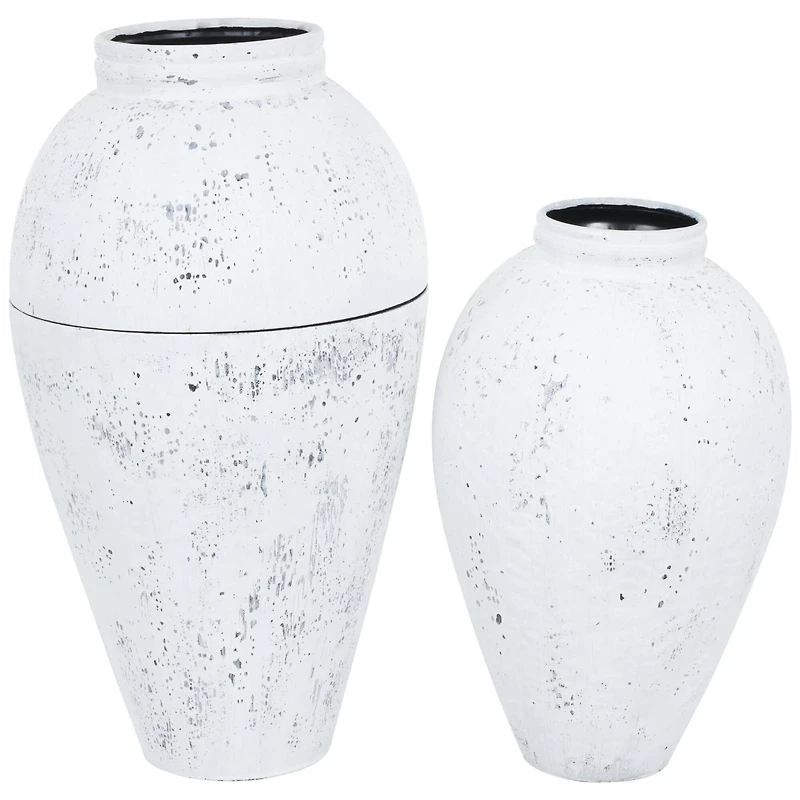 White Distressed Pot Floor Metal Vase Set