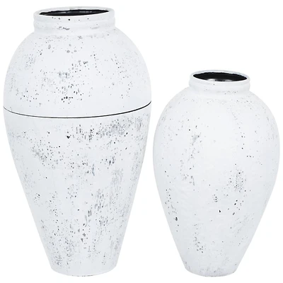 White Distressed Pot Floor Metal Vase Set