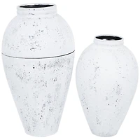 White Distressed Pot Floor Metal Vase Set