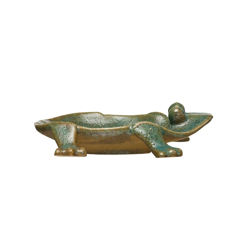 Hello Honey® Green Glazed Footed Frog Dish