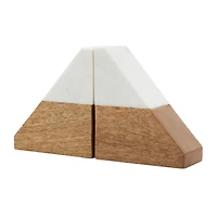 5" Marble & Wood Geometric Triangle Bookends Set