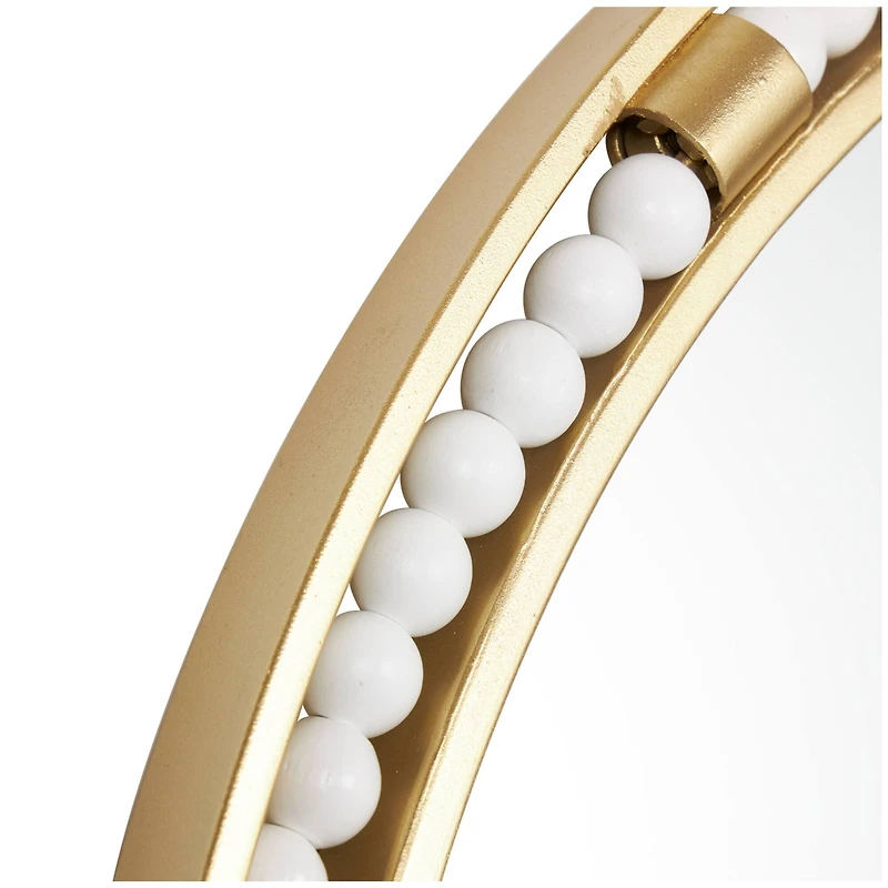 26" Gold Metal Wall Mirror with White Wood Beading