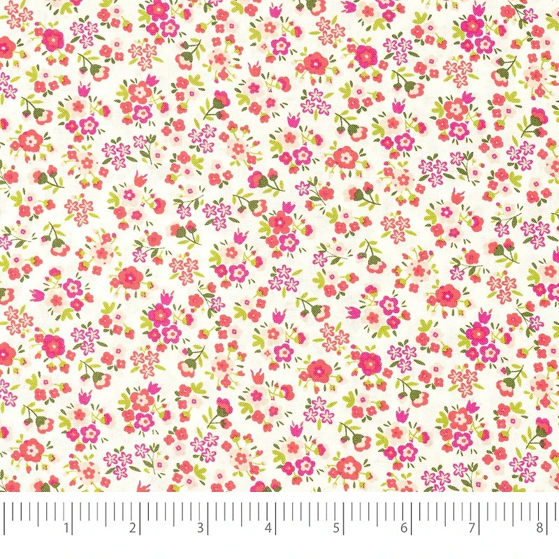 SINGER Small Pink Flowers on White Cotton Fabric
