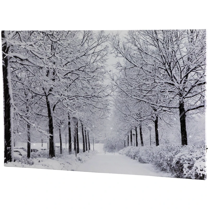 Fiber Optic Lighted Snowfall Winter Lane Christmas Canvas Wall Art