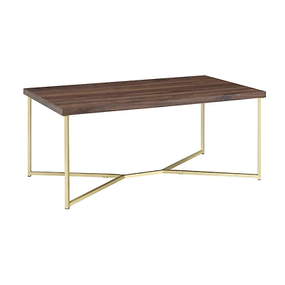 Luxe 42" Dark Walnut & Gold Y Leg Modern Glam Coffee Table