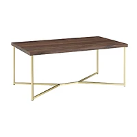 Luxe 42" Dark Walnut & Gold Y Leg Modern Glam Coffee Table