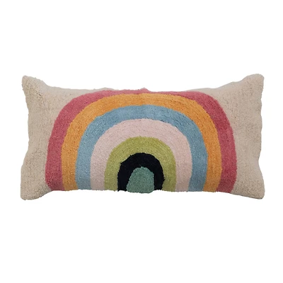 Hello Honey® Multicolor Rainbow & Chambray Back Cotton Tufted Lumbar Pillow