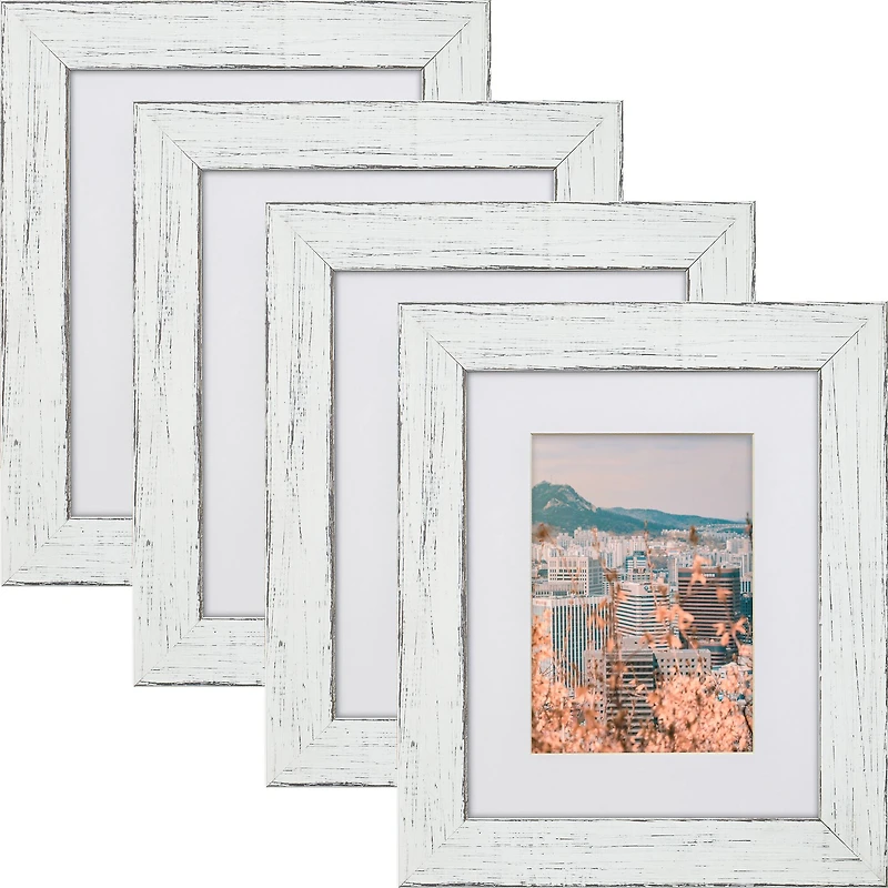 Craig Frames 4 Pack: Jasper Marshmallow Weathered White Picture Frame with Mat