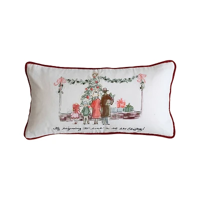 Hello Honey® 24" x 12" Cotton Printed Lumbar Pillow with Family, Piping & Velvet Back